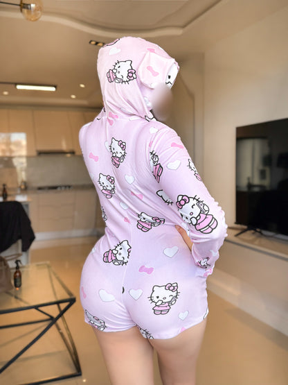 Combishort capuche soft rose LULU CATY