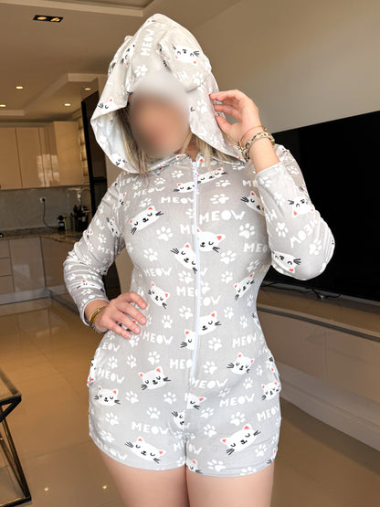 Combishort capuche soft gris CAT