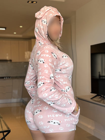 Combishort capuche soft rose CAT