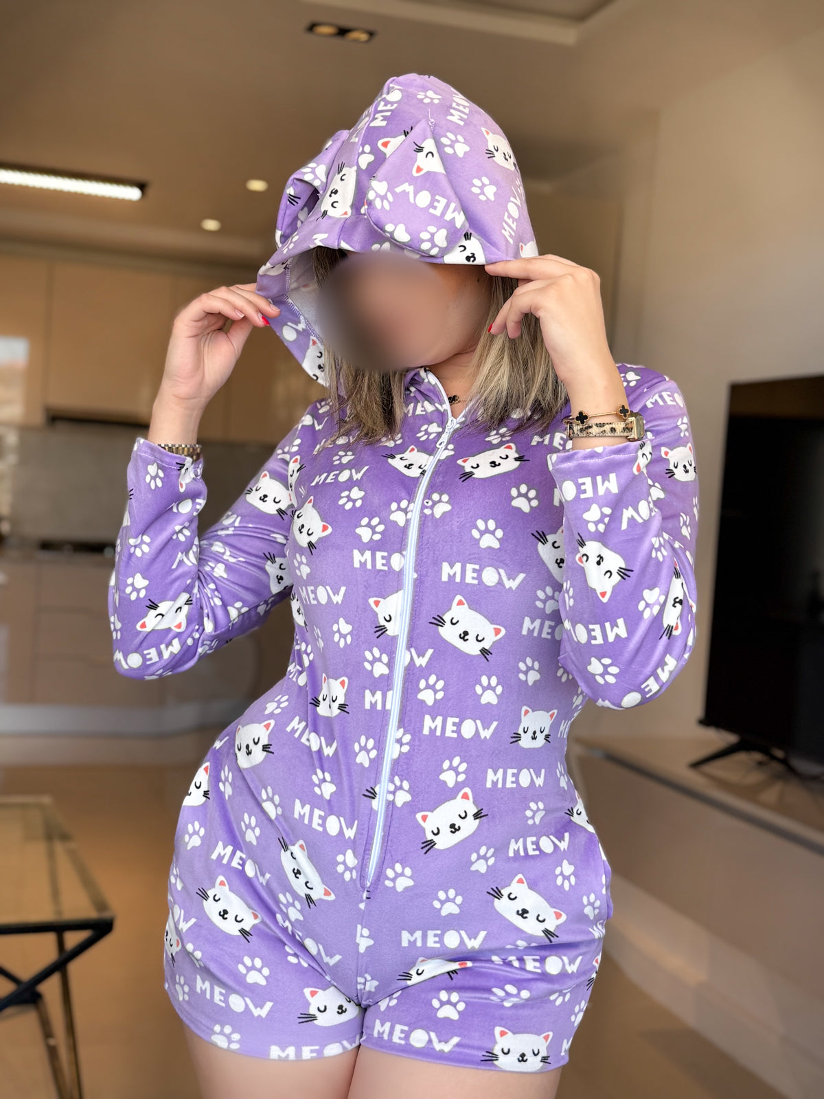 Combishort capuche soft violet CAT