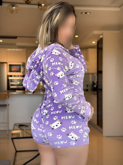 Combishort capuche soft violet CAT