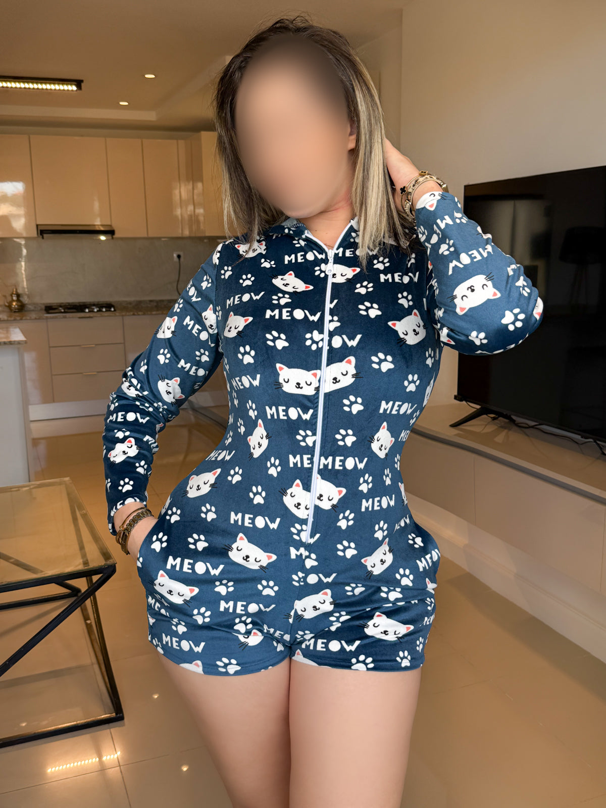 Combishort capuche soft bleu CAT