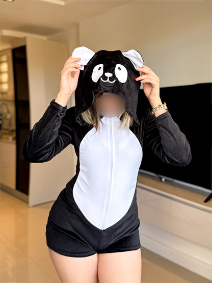 Combishort capuche noir PANDA