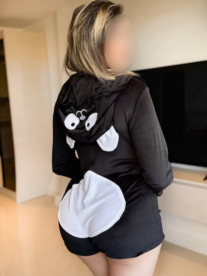 Combishort capuche noir PANDA