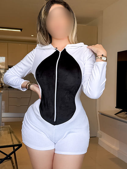 Combishort capuche blanc PANDA