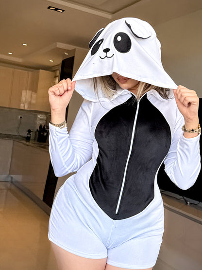 Combishort capuche blanc PANDA