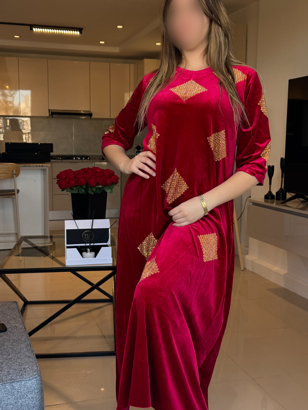 Jebba velours NAIRA rouge brillants