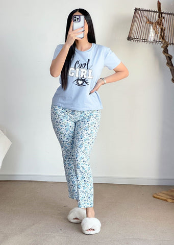 Pyjama demi-manche Pantalon bleu COOLY