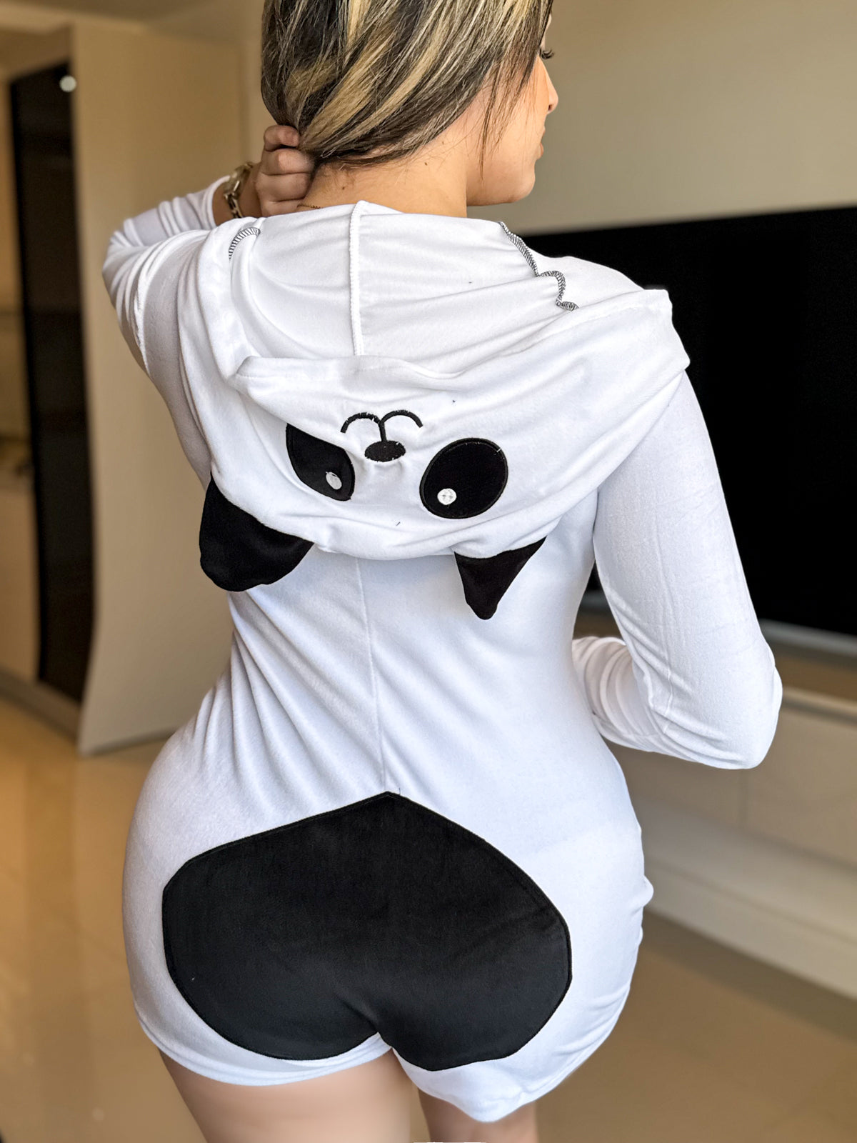 Combishort capuche blanc PANDA
