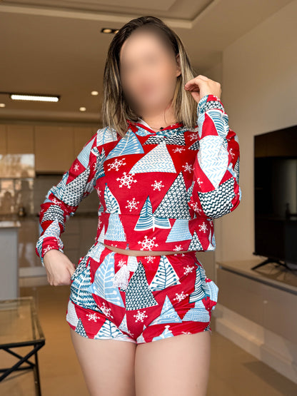 Ensemble capuche short super soft manche long rouge ODEN