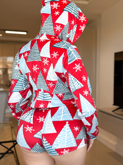 Ensemble capuche short super soft manche long rouge ODEN