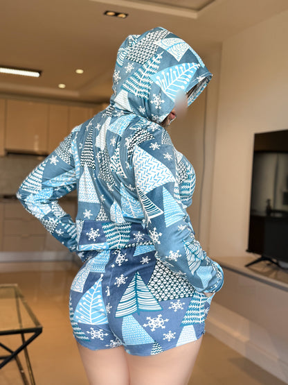 Ensemble capuche short super soft manche long vert ODEN