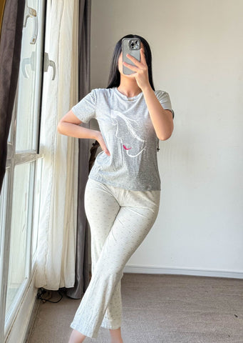 Pyjama demi-manche gris Pantalon gris ELARA