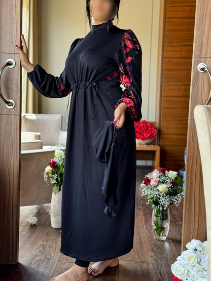 Burkini 3 pièces  noir à motif rouge TESSA