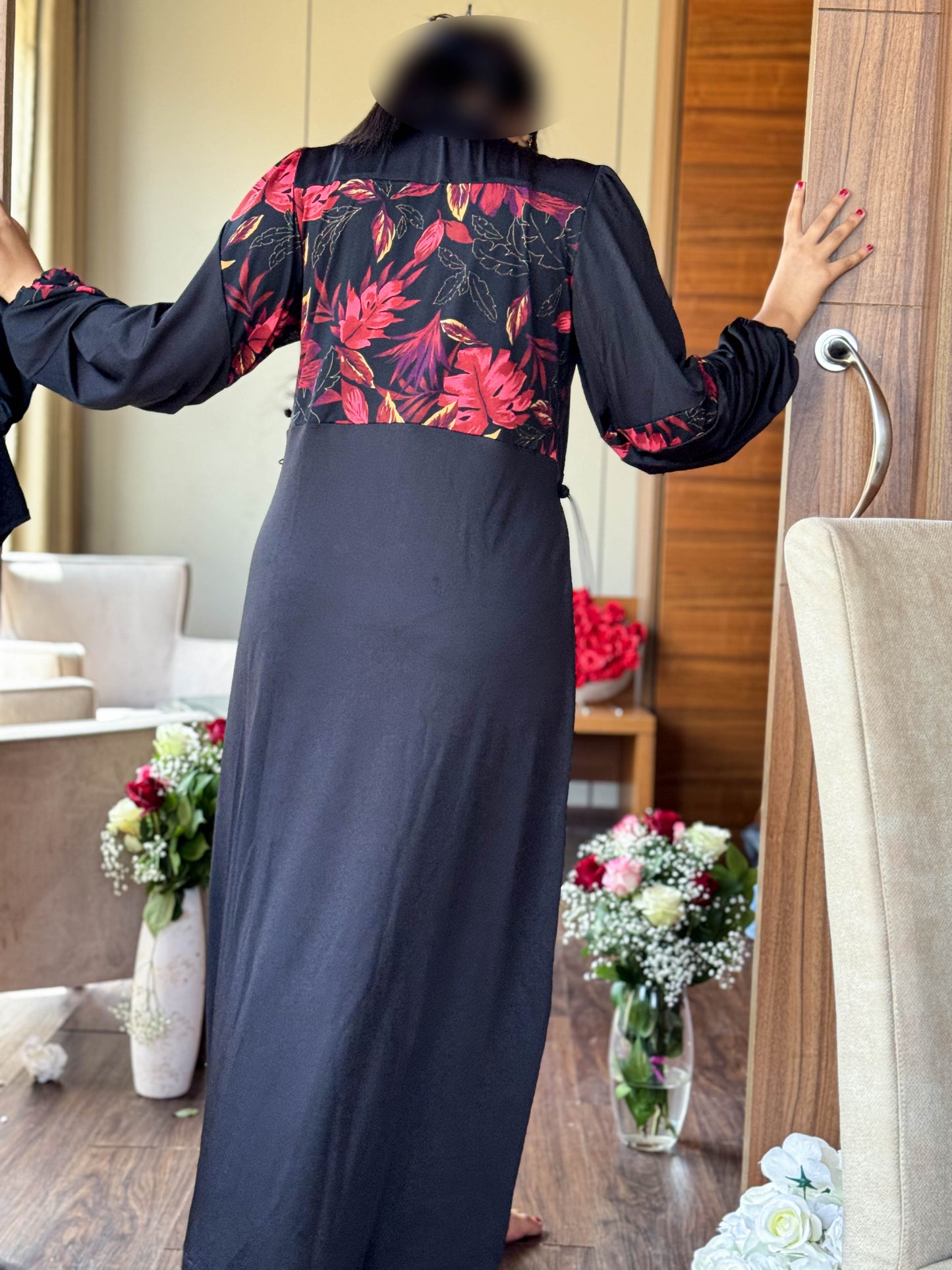 Burkini 3 pièces  noir à motif rouge TESSA