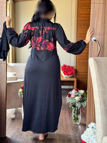 Burkini 3 pièces  noir à motif rouge TESSA