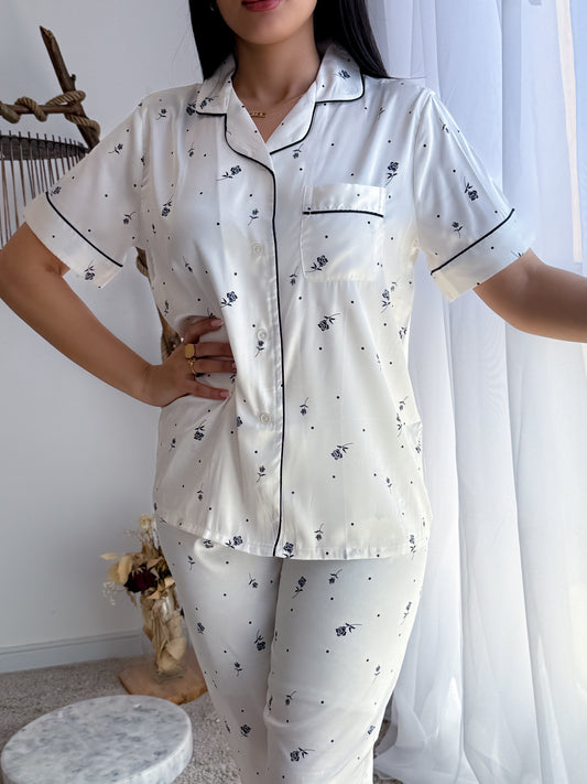 Pyjama demi manche FLOWER blanc DALIS