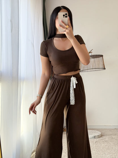 Pyjama crop-top marron femme GASP