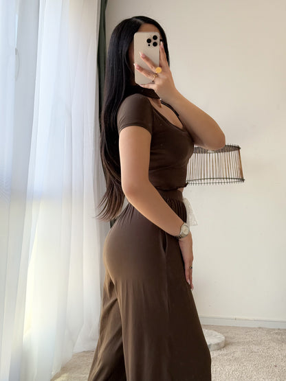 Pyjama crop-top marron femme GASP