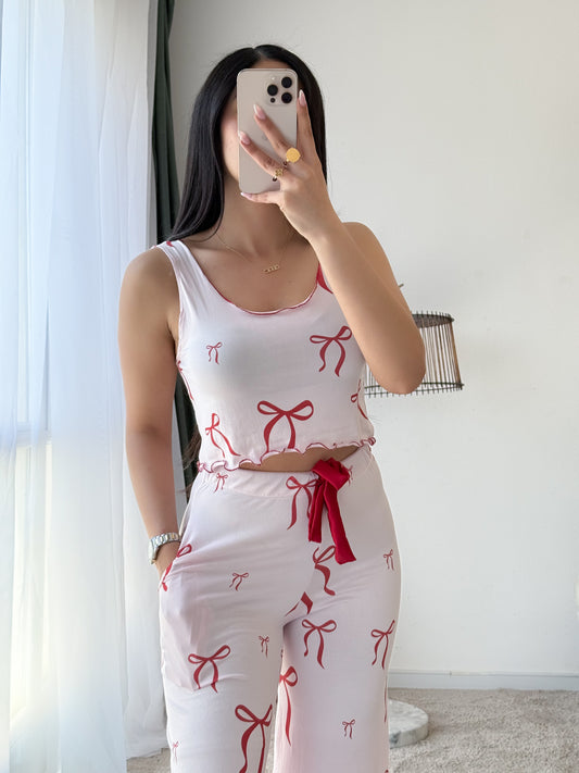 Ensemble bustier pantalon nœud rose DANIELLA