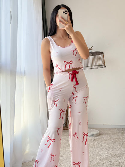 Ensemble bustier pantalon nœud rose DANIELLA