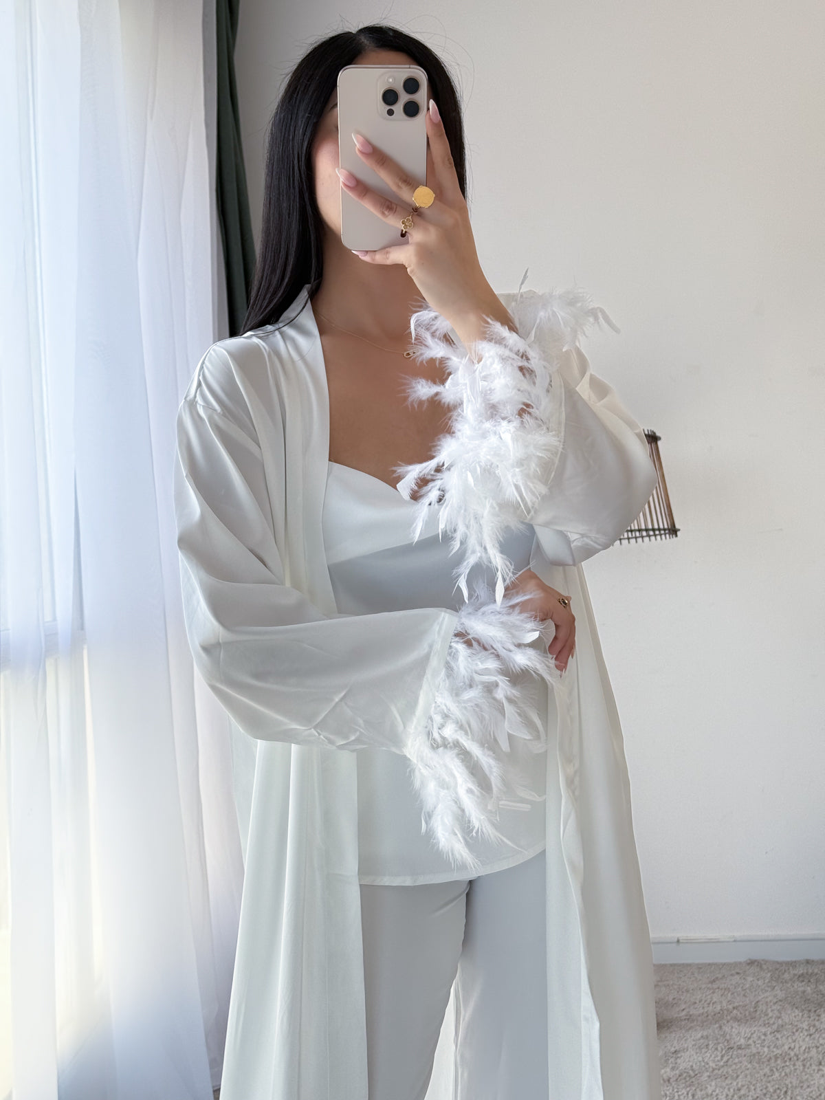 Ensemble 3 pièces bustier pantalon  PLUMES blanc RONA