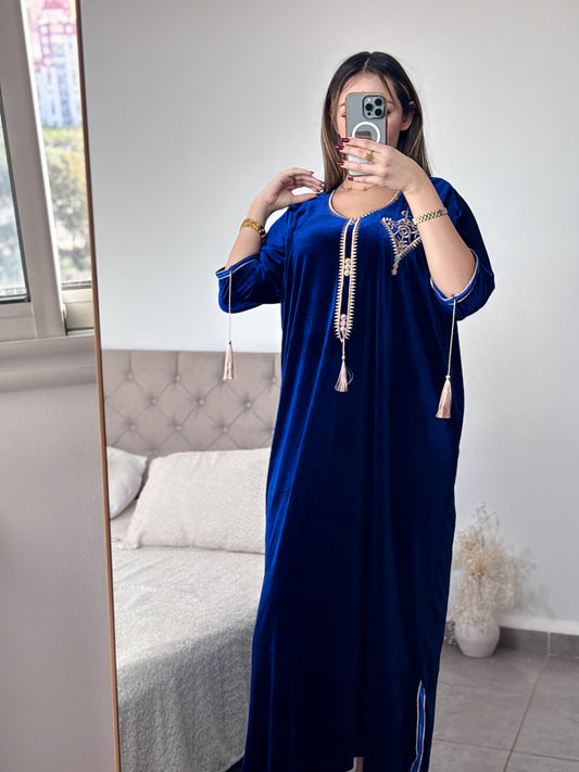 Robe d'hôtesse velours bleu roi DJANET