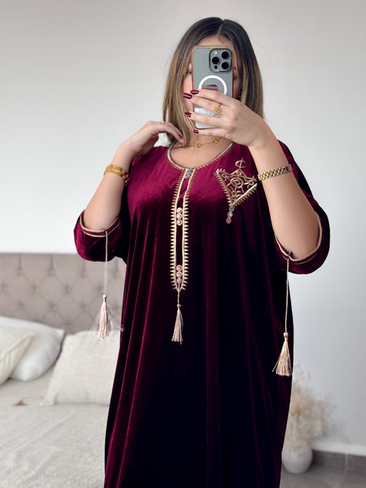 Robe d'hôtesse velours bordeaux DJANET