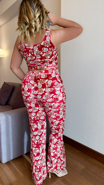 Ensemble crop-top pantalon rouge VIVIAN