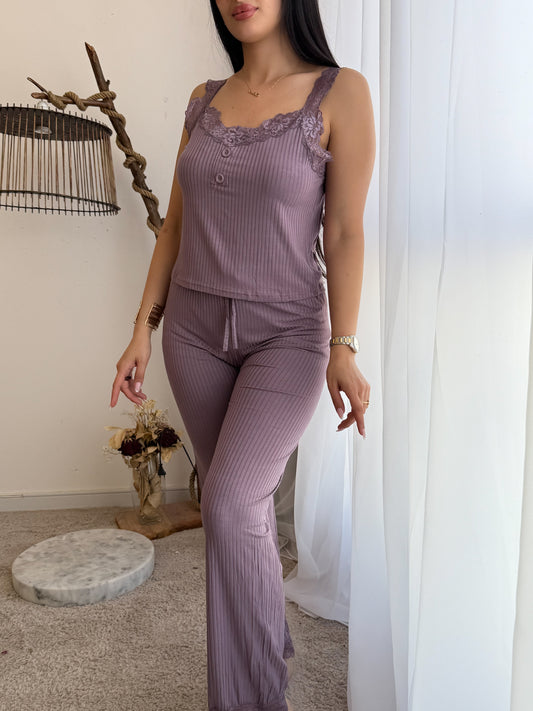 Ensemble 2 pièces dentelle mauve GASI
