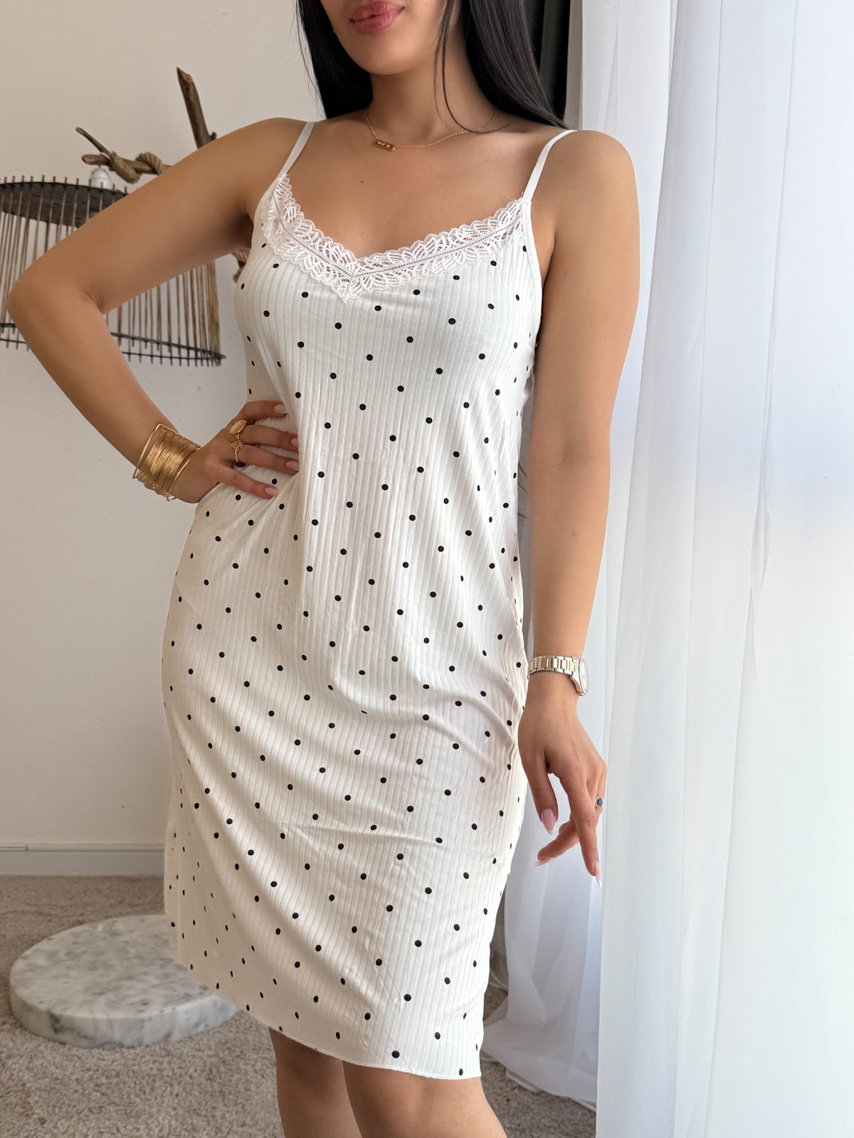 Robe nuisette a petit point blanc MOONY