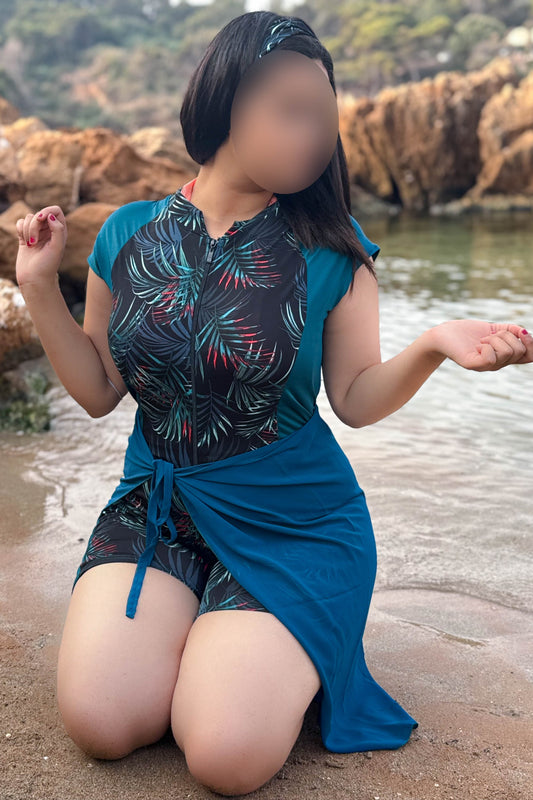 Maillot de bain 2 pièces combi vert a motif paréo vert AZURE