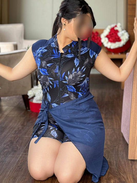 Maillot de bain 2 pièces combi Bleu nuit paréo bleu NEREA