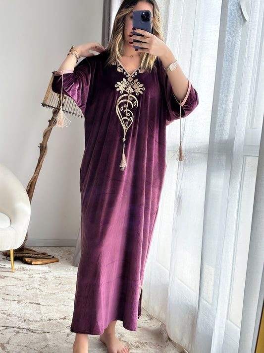 Robe d'hôtesse velours mauve SHIRAZ