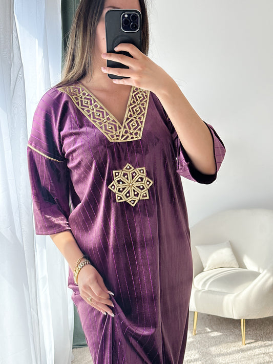 Robe d'hôtesse velours mauve SAMIRA