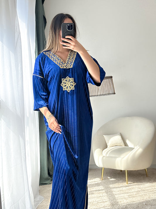 Robe d'hôtesse velours bleu SAMIRA