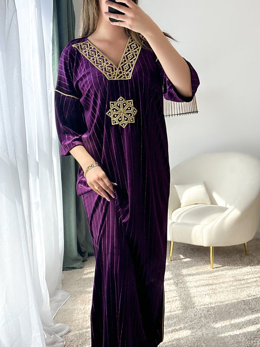 Robe d'hôtesse velours violet SAMIRA