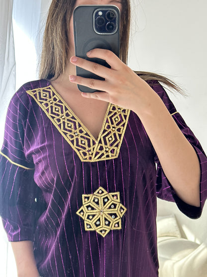 Robe d'hôtesse velours violet SAMIRA