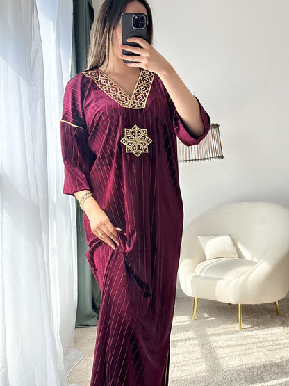 Robe d'hôtesse velours bordeaux SAMIRA