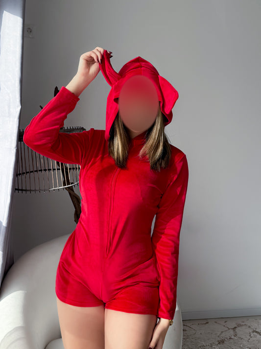 Combishort capuche soft rouge LAPINE