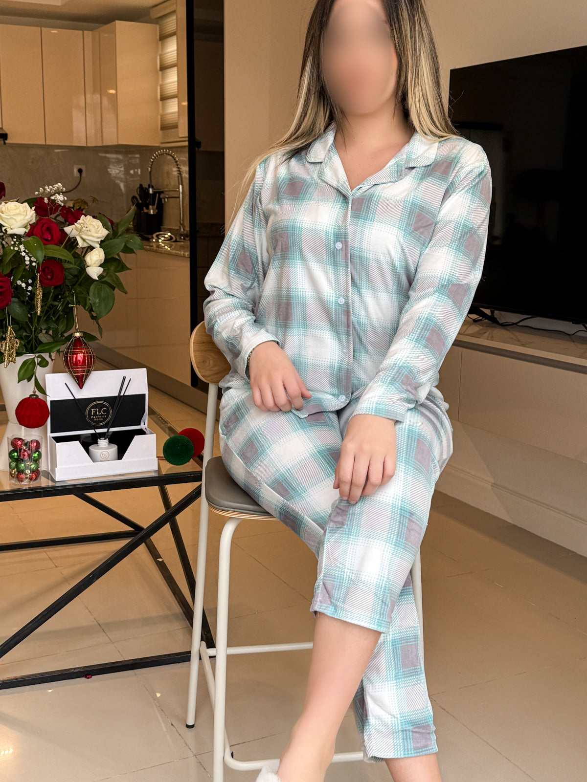 Pyjama manche long vert pantalon femme HOCA