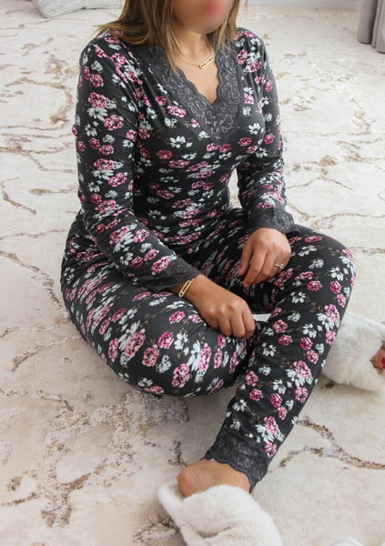 Pyjama coton femme noir MONTANY