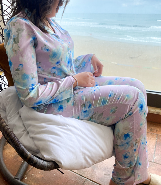 Pyjama en soie bleu MIRAGE